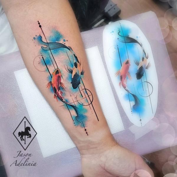 Watercolor koi fish tattoo by @jason_adelinia