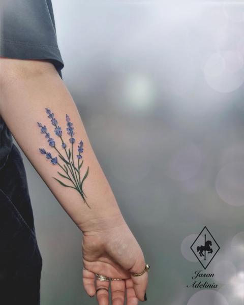 Fine line lavender sprig tattoo by @jason_adelinia