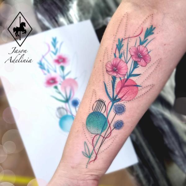 Illustrative floral abstract tattoo by @jason_adelinia