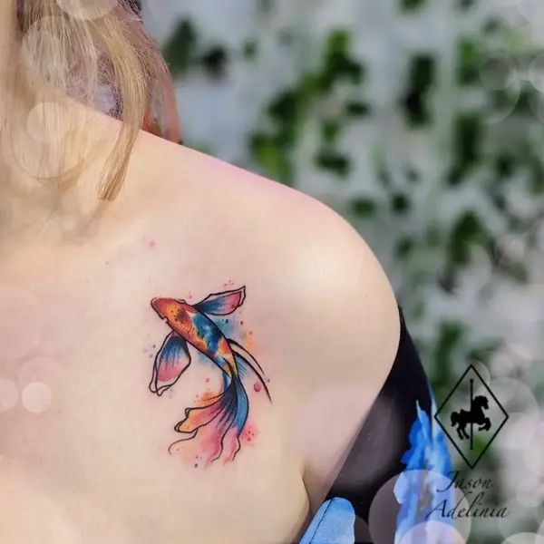 Watercolor colorful fish tattoo by @jason_adelinia