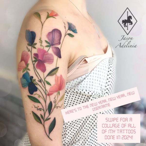 Realism colorful flowers tattoo by @jason_adelinia