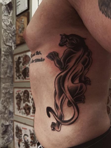 Traditional panther tattoo by @flashntatz