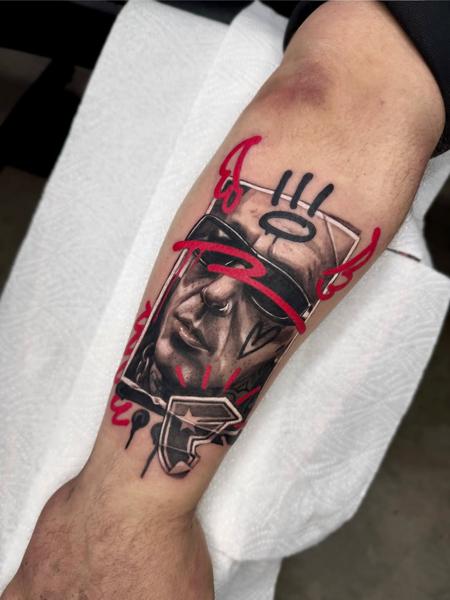 Realism graffiti portrait tattoo by @whoisjaybanq