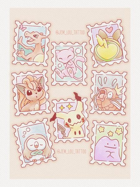 Anime pokemon stamps tattoo by @jem_lou_tattoo