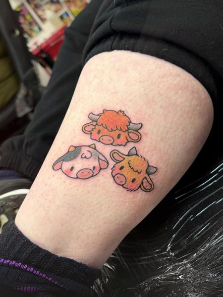 Anime cute cows tattoo by @jem_lou_tattoo