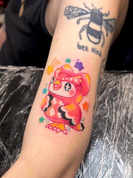 Anime cute bird tattoo by @jem_lou_tattoo