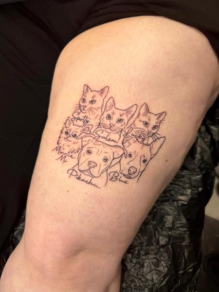 Fine line pet portraits tattoo by @jem_lou_tattoo