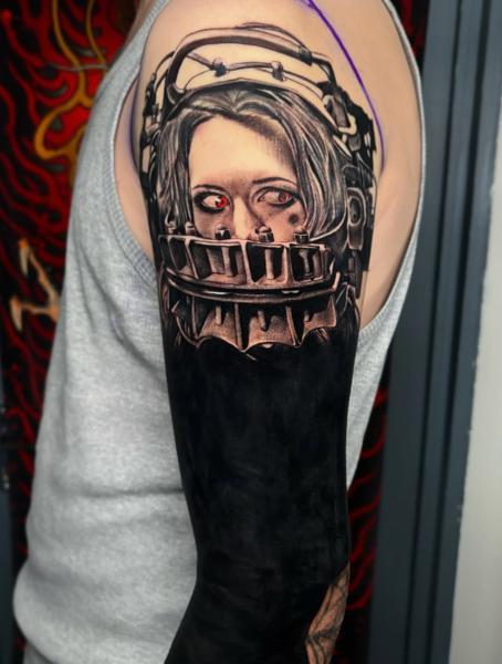 Realism horror portrait tattoo by @jen_mogg_tattoo