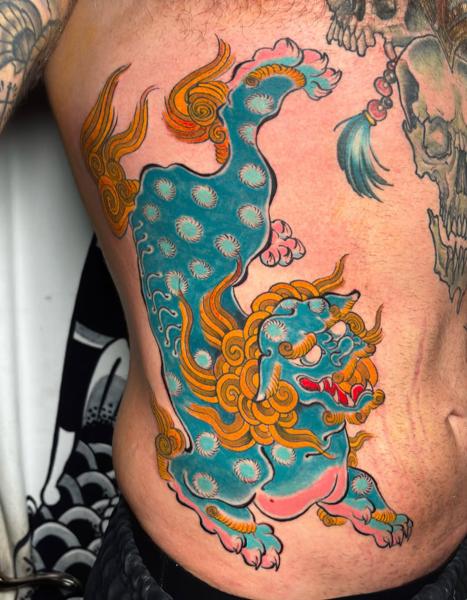 Japanese japanese shishi tattoo by @jen_mogg_tattoo