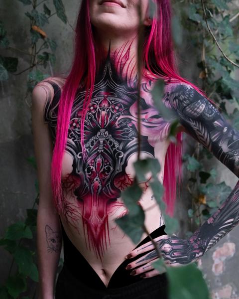 Ornamental ornamental chest piece tattoo by @jessicasvartvit