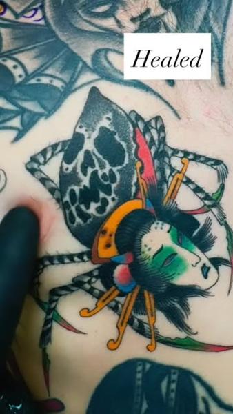 Traditional spider geisha tattoo by @jess_martucci