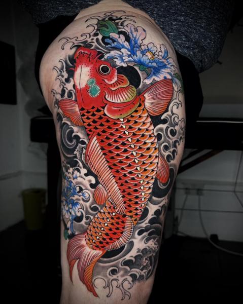 Japanese koi fish tattoo by @jess_martucci