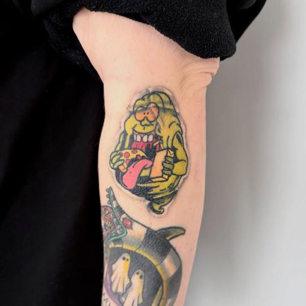 Cartoon cartoon ghost tattoo by @jess_dias_tattoos