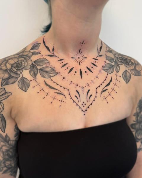 Ornamental ornamental chest tattoo by @jess_dias_tattoos