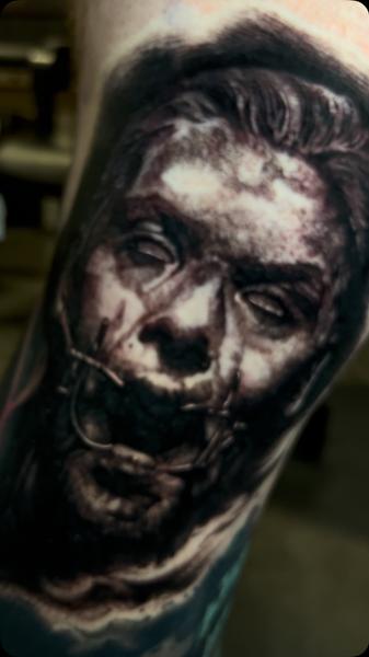 Realism horror portrait tattoo by @joe_cider