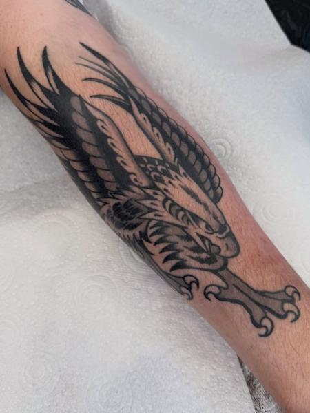 Traditional eagle tattoo by @joegarey_tattoo
