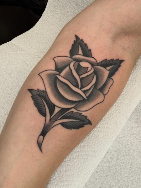 Traditional blackwork rose tattoo by @joegarey_tattoo