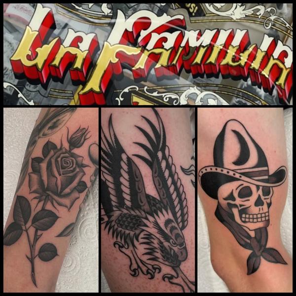 Traditional cowboy skull tattoo by @joegarey_tattoo