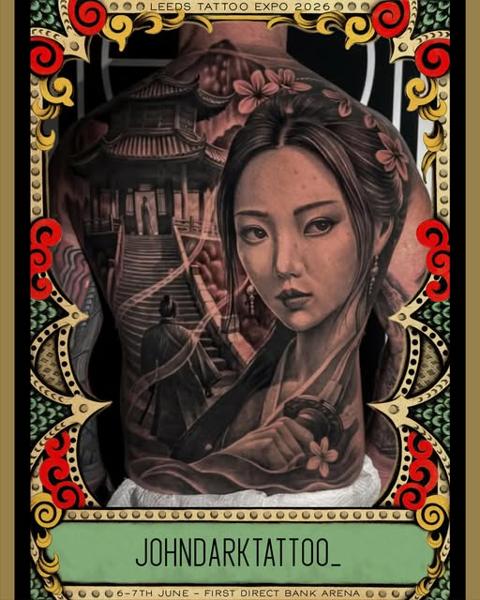 Realism geisha portrait tattoo by @johndarktattoo_