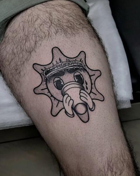 Blackwork crying sun tattoo by @outofprison_