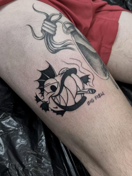 Traditional cartoon fish tattoo by @outofprison_