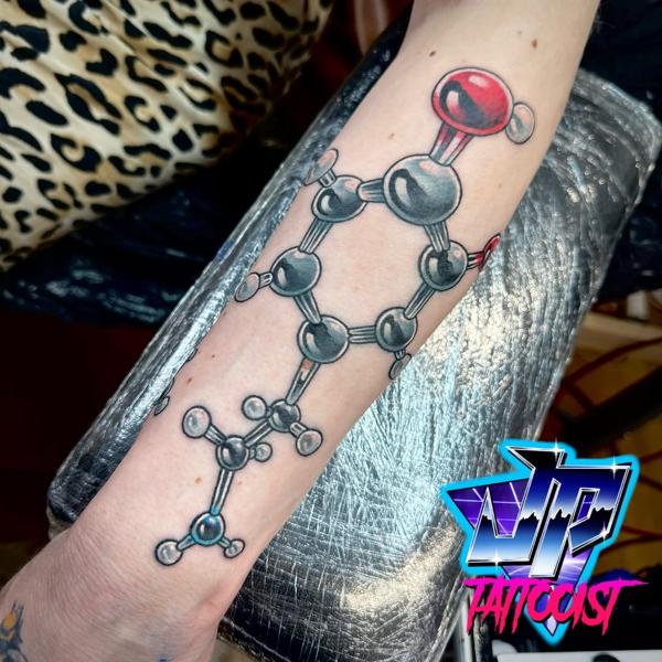 Illustrative molecular structure tattoo by @heartanddagger.tattoo