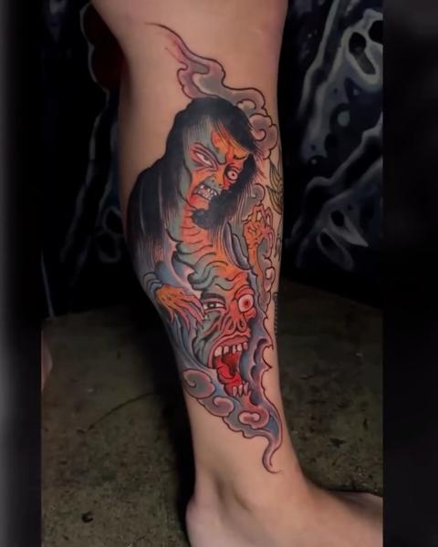 Japanese demonic figure tattoo by @jojoackermann