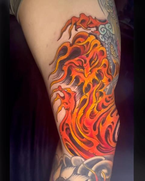 Japanese flaming dragon tattoo by @jojoackermann