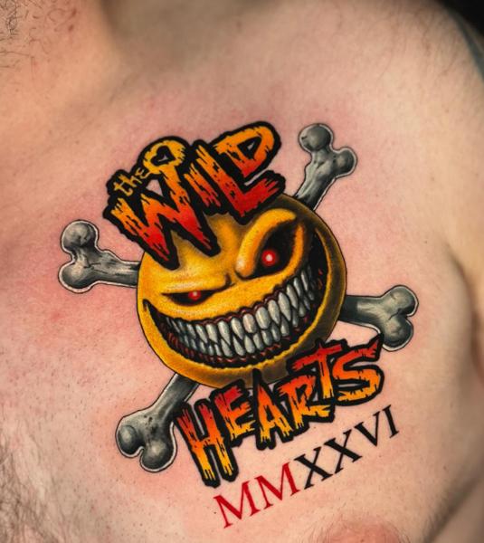 New school smiling skull tattoo by @jonarton