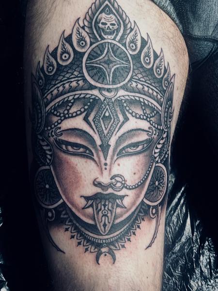 Blackwork ornate goddess tattoo by @jondix