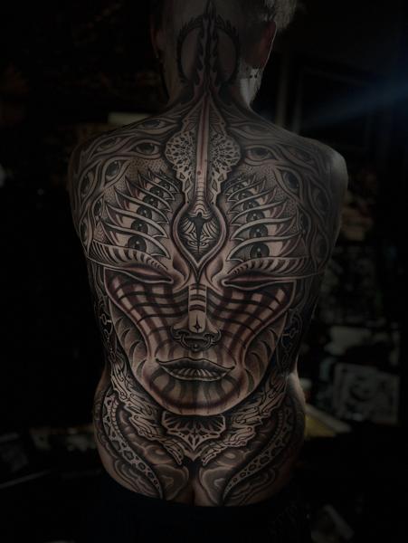 Blackwork abstract face tattoo by @jondix