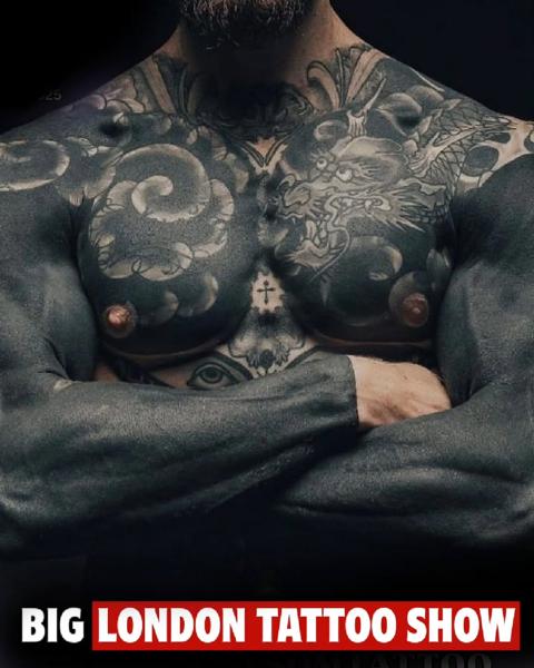 Japanese dragon chest tattoo by @jonnyransomtattoo