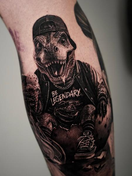 Realism dinosaur character tattoo by @jordanferristattoo