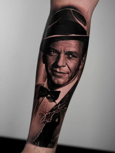 Realism portrait with hat tattoo by @jordanferristattoo