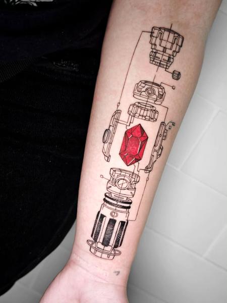 Linework mechanical crystal tattoo by @joseffadel