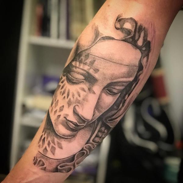 Realism serene face tattoo by @ztattoofloripa
