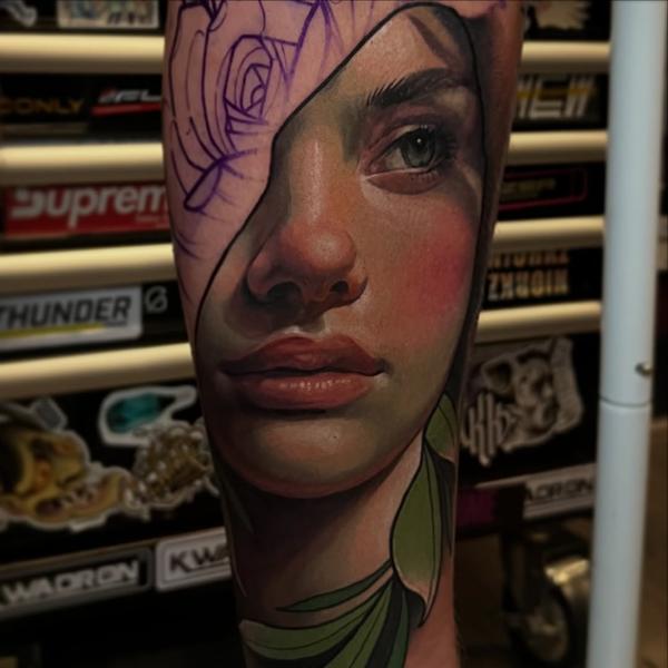 Realism realistic portrait tattoo by @joshwaatattoo
