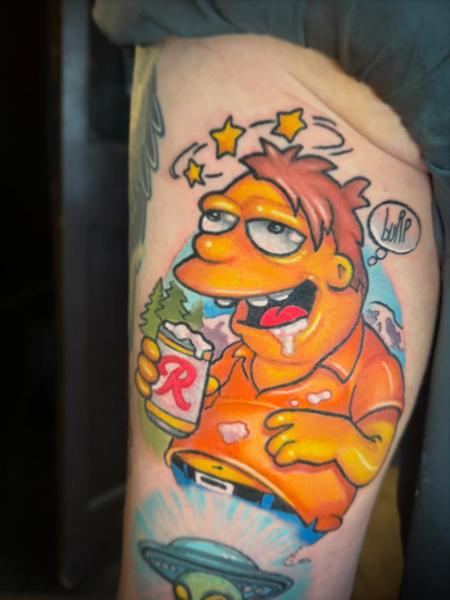Cartoon cartoon character tattoo by @joshhermantattoo