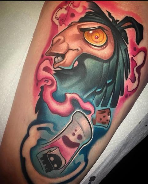 New school cartoon llama tattoo by @joshhermantattoo
