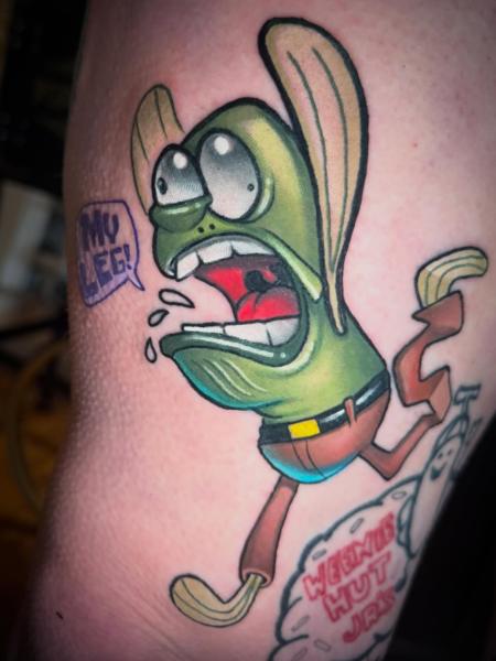 Anime cartoon fish tattoo by @joshhermantattoo