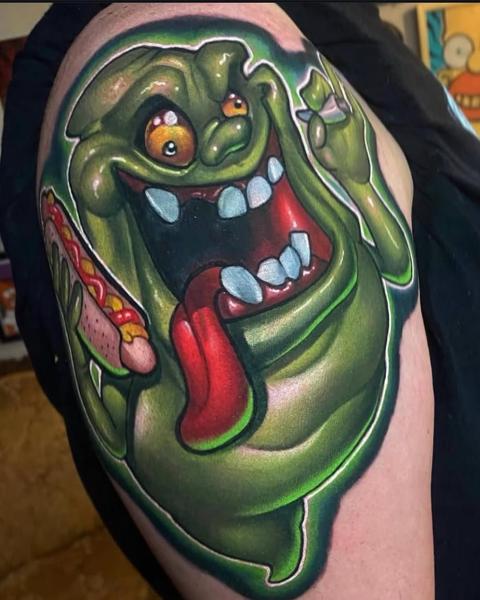 New school cartoon ghost tattoo by @joshhermantattoo