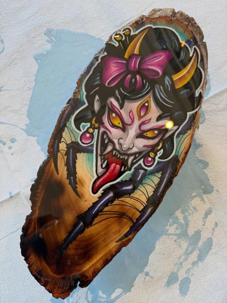 Neo-traditional demon woman tattoo by @joshhermantattoo