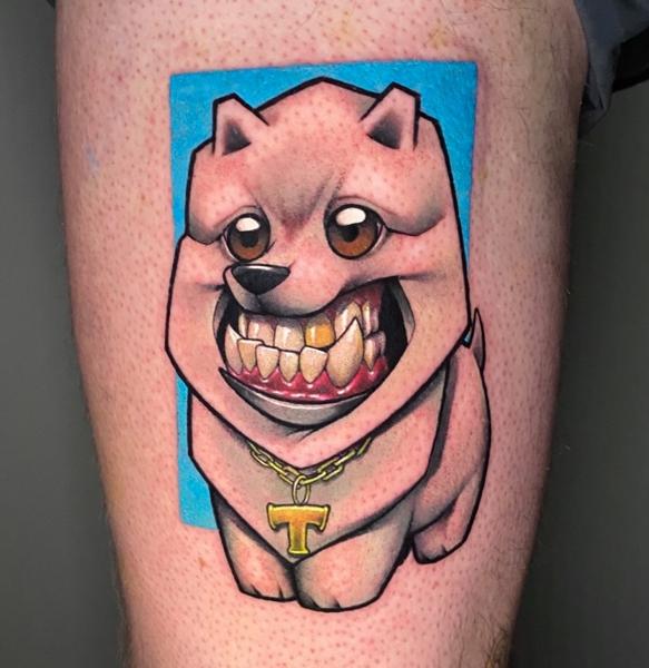 New school cartoon dog tattoo by @joshpeacock_obe1