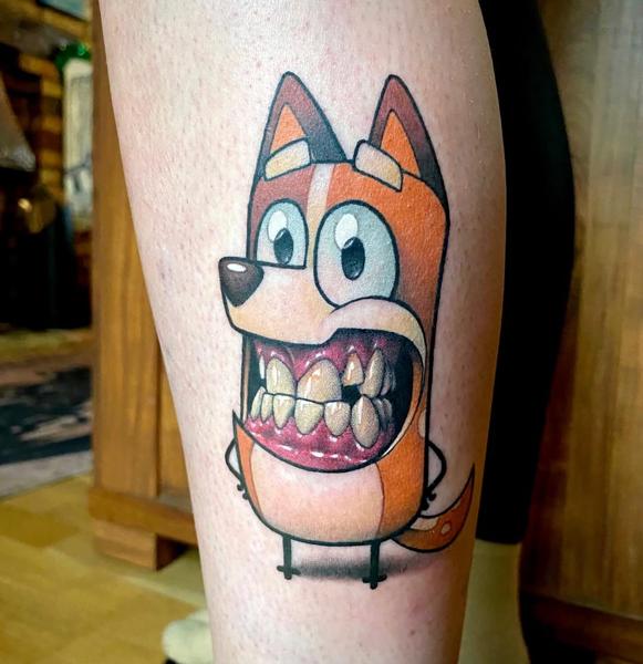 Cartoon cartoon dog tattoo by @joshpeacock_obe1
