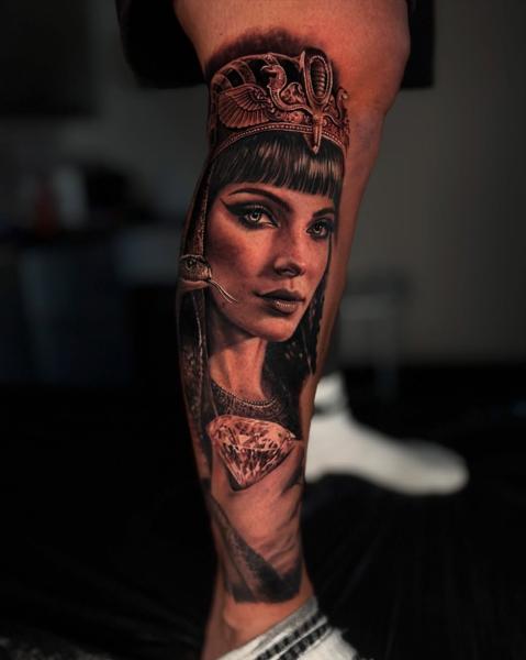Realism egyptian queen tattoo by @jtatattoos