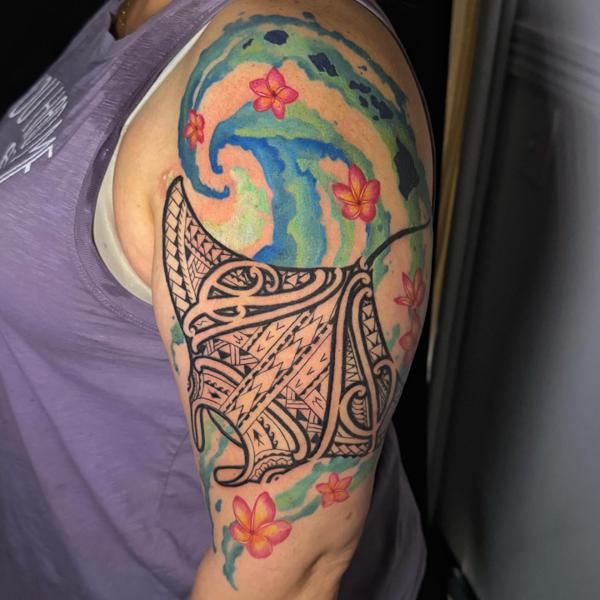 Tribal tribal manta ray tattoo by @joshuaflinn