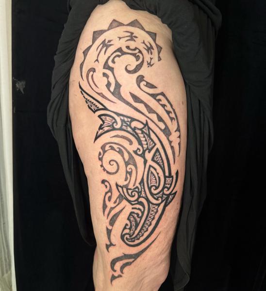 Tribal tribal design tattoo by @joshuaflinn