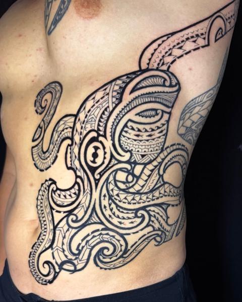 Tribal tribal octopus tattoo by @joshuaflinn