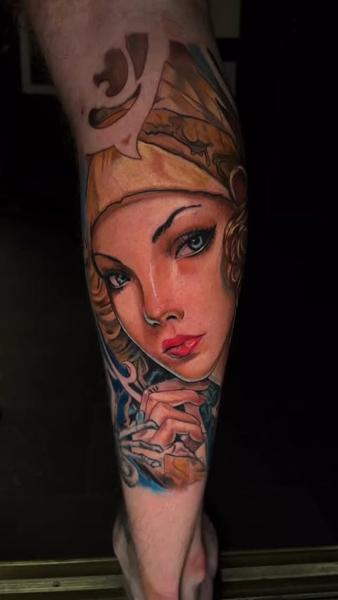 Realism elegant woman tattoo by @jl.tattooart