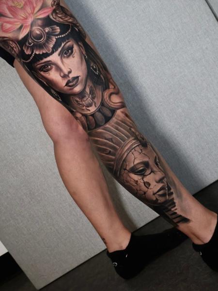 Realism egyptian woman tattoo by @jl.tattooart